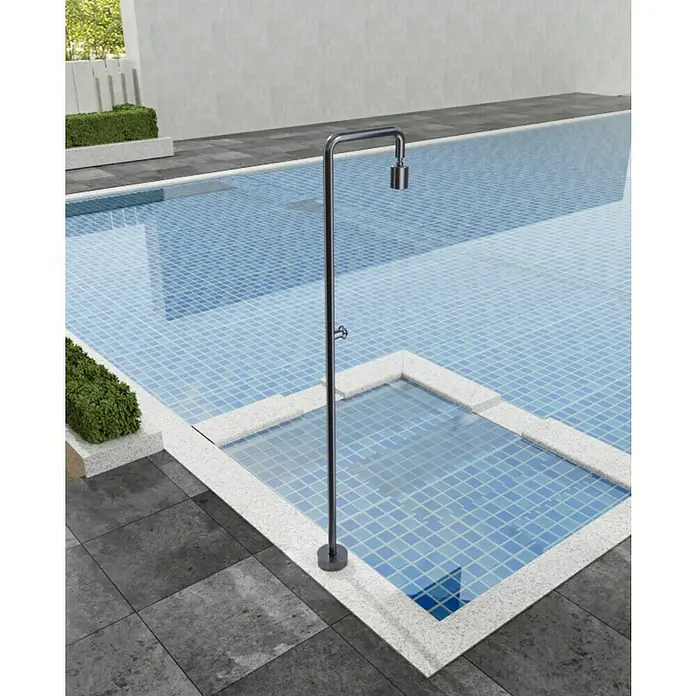 Imex Poolimex Ducha de piscina Pool - 235 cm, Acero inoxidable, Gris cobalto - Una moderna ducha de piscina de metal, ideal para refrescarse después de un baño. El diseño elegante combina perfectamente con la zona de la piscina.