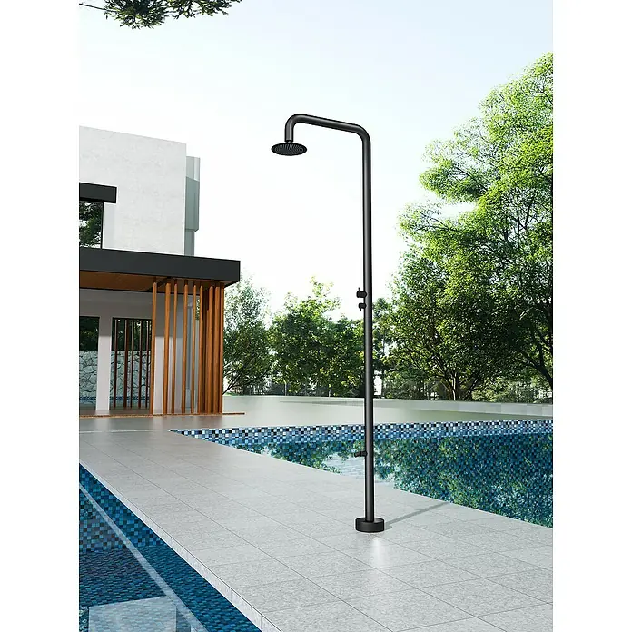 Imex Poolimex Ducha de piscina Michigan - 240 cm, Acero inoxidable, Negro mate - Ducha exterior moderna en negro, perfecta para áreas de piscina y jardines. Diseño elegante para una experiencia refrescante al aire libre.