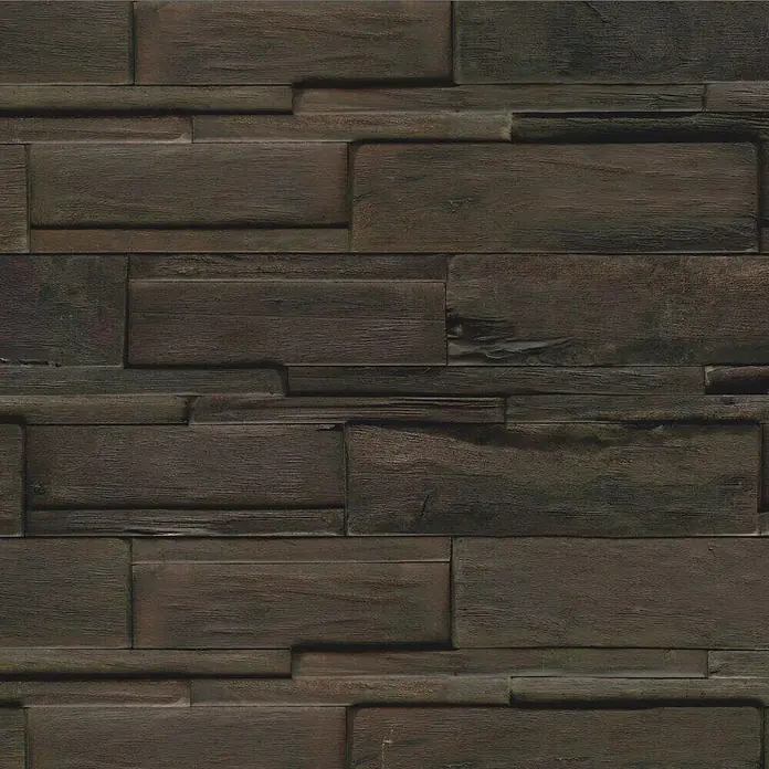 Indo Wandpaneel 3D Wall Driftwood Sulu Sea - Hevea, 560 x 200 x 10 mm, 1,008 m² - Dunkelbraune Holzpaneel-Wandverkleidung mit rustikaler Textur für stilvolle Innenräume.