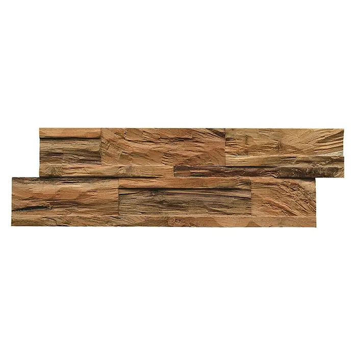 Indo Wandpaneel 3D Wall Diamondwood Nature - Teak, 555 x 180 x 10 mm, 1 m² - Wandpaneel aus rustikalem Holz mit horizontaler Maserung für eine natürliche und warme Atmosphäre.