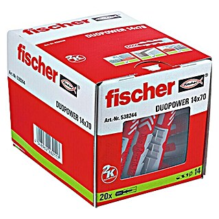 Fischer Duopower Set de tacos (Diámetro taco: 14 mm, Longitud taco: 70 mm, 20 ud., Nylon)