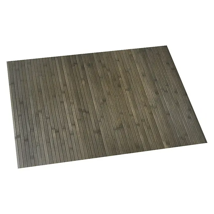 Alfombra de bambú Cool - Gris, 150 x 80 cm - Alfombra de madera con lamas estrechas y verticales sobre fondo negro. Ideal para baño o cocina, ofrece un aspecto natural y es antideslizante.