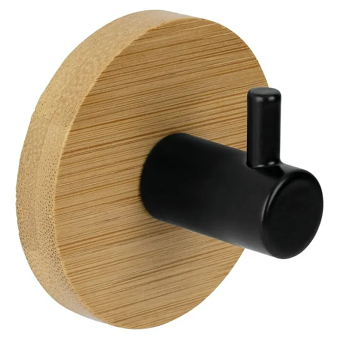 Walteco Wandhaken - L x B x H: 50 x 50 x 35 mm, Anzahl Haken: 1 Stk., Rund - Wandhaken aus Holz mit schwarzem Haken. Dieser praktische Haken bietet eine stilvolle Aufbewahrungslösung für Jacken, Handtücher oder Accessoires.
