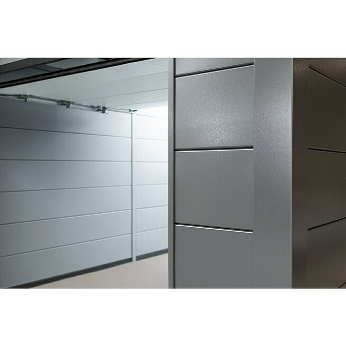 Telluria Garage Classico 3663G inkl. Elektro-Set und Innenwandverkleidung (Außenmaß inkl. Dachüberstand (B x T): 388 x 658 cm, Weiß/Anthrazit, Stahl, Elektro-Set) | BAUHAUS