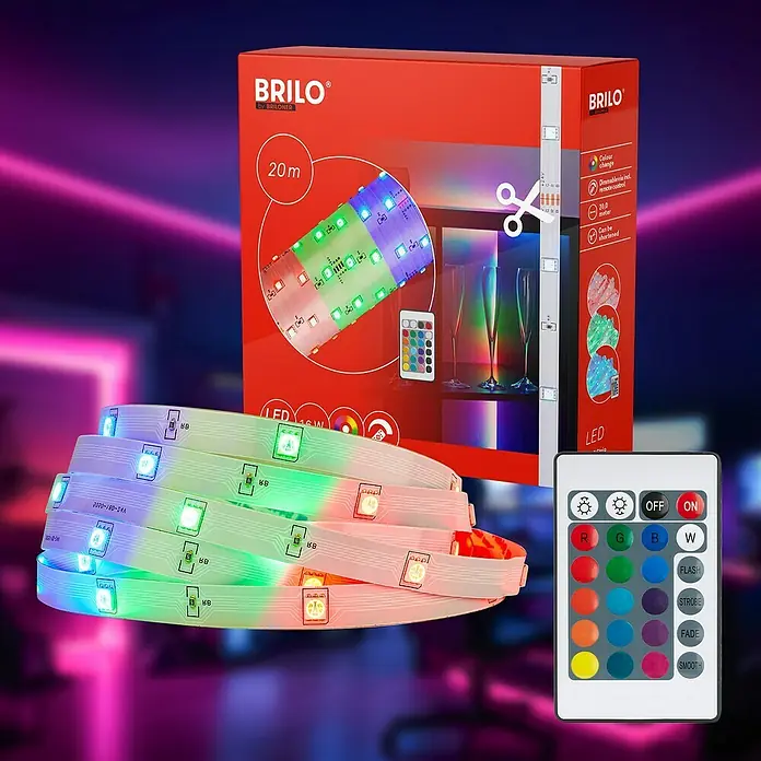 Brilo LED-Stripes Flexband - 20 m, RGB, 25 W - RGB-LED-Streifen von BRILO mit Fernbedienung. Ideal für stimmungsvolle Beleuchtung.