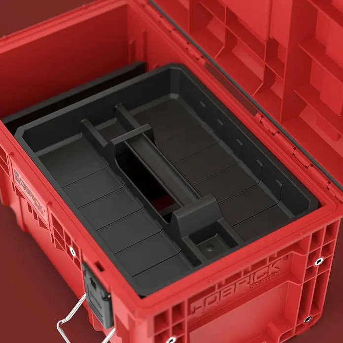 Qbrick System Werkzeugkasten Prime 250 Vario - L x B x H: 53,5 x 32,7 x 27,1 cm, Traglast: 50 kg, Polypropylen - Rote QBRICK System Werkzeugkiste mit schwarzem Einsatz für Werkzeuge und Kleinteile. Ideal für Handwerker und Heimwerker zur Organisation.