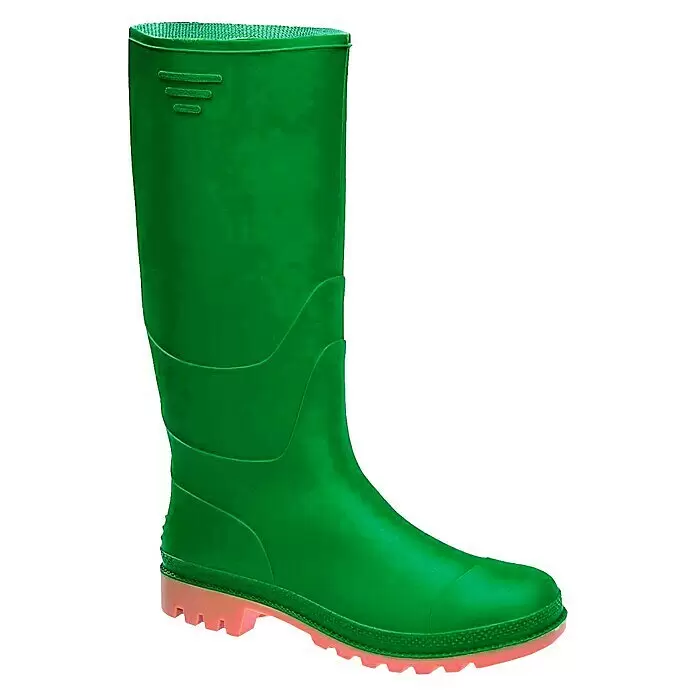 Industrial Starter Botas de agua - 42, Verde, Alto - Bota alta de goma verde con suela rosa brillante texturizada, adecuada para jardinería o condiciones húmedas.