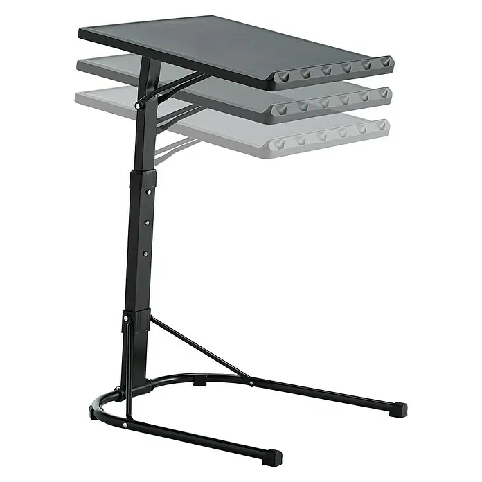 Mesa plegable Multitable - L x An x Al: 43 x 49 x 73 cm, Negro - Mesa auxiliar negra regulable en altura con tablero rectangular y estructura metálica negra delgada para un uso flexible.