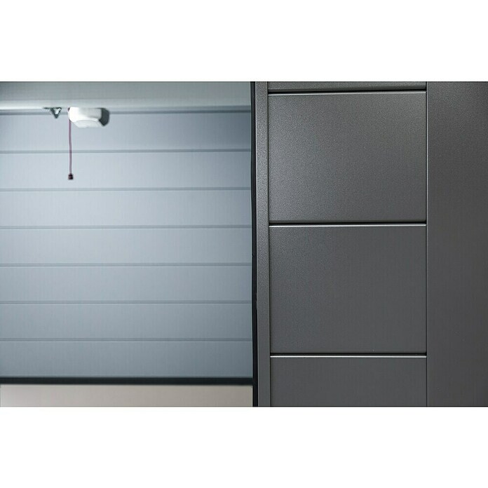 Telluria Garage Classico 3663G inkl. Elektro-Set und Innenwandverkleidung (Außenmaß inkl. Dachüberstand (B x T): 388 x 658 cm, Weiß/Anthrazit, Stahl, Elektro-Set) | BAUHAUS
