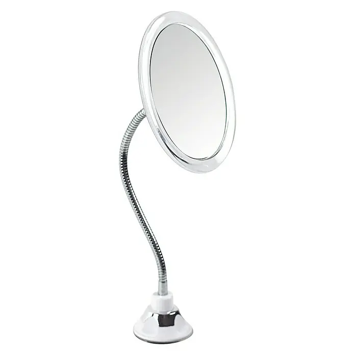 Deblanch Espejo cosmético orientable - 20 x 29,5 cm, Redonda, Blanco, Aumento 1: 300 %, Aumento 2: 700 % - Primer plano de un espejo cosmético con cuello flexible y ventosa para una fácil fijación. Ideal para una aplicación precisa del maquillaje.