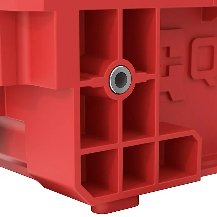 Qbrick System Werkzeugkoffer Prime 150 V - L x B x H: 53,5 x 32,7 x 14,1 cm, Traglast: 50 kg, Polypropylen - Rotes Kunststoffteil mit innerer Gitterstruktur und einem silbernen Metalleinsatz.