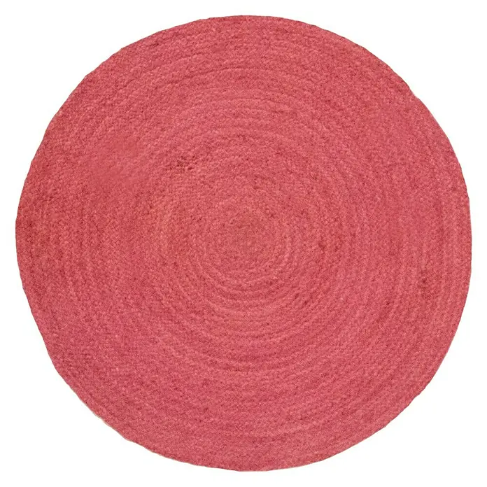 Alfombra de yute Nazar - Multicolor, 100 x 100 cm - Una alfombra redonda de yute color coral con un diseño en espiral. Ideal para añadir calidez y textura a cualquier habitación.