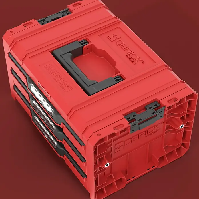 Qbrick System Werkzeugkasten Pro Drawer 2.0 - L x B x H: 45 x 31 x 24,4 cm, Traglast: 12 kg, Polypropylen - Rote modulare QBRICK SYSTEM Werkzeugkiste mit Tragegriff und Seitenschubladen für robuste Werkzeugaufbewahrung.