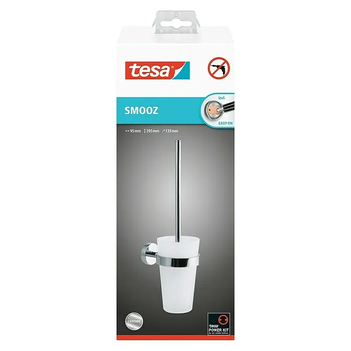 Tesa Smooz Conjunto de escobilla - Vidrio, Cromo - Juego de váter Tesa SMOOZ con tecnología Power.Kit. ¡No necesita taladrar! Para baños limpios e higiénicos. Diseño cromado.