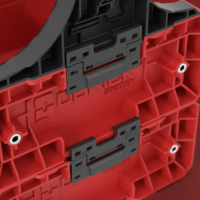 Qbrick System Werkzeugkasten Pro Modular Tray - L x B x H: 46,5 x 31 x 36,7 cm, Traglast: 18 kg, Polypropylen - Rotes und schwarzes modulares Kunststoff-Aufbewahrungssystem mit sichtbaren Verriegelungsclips.