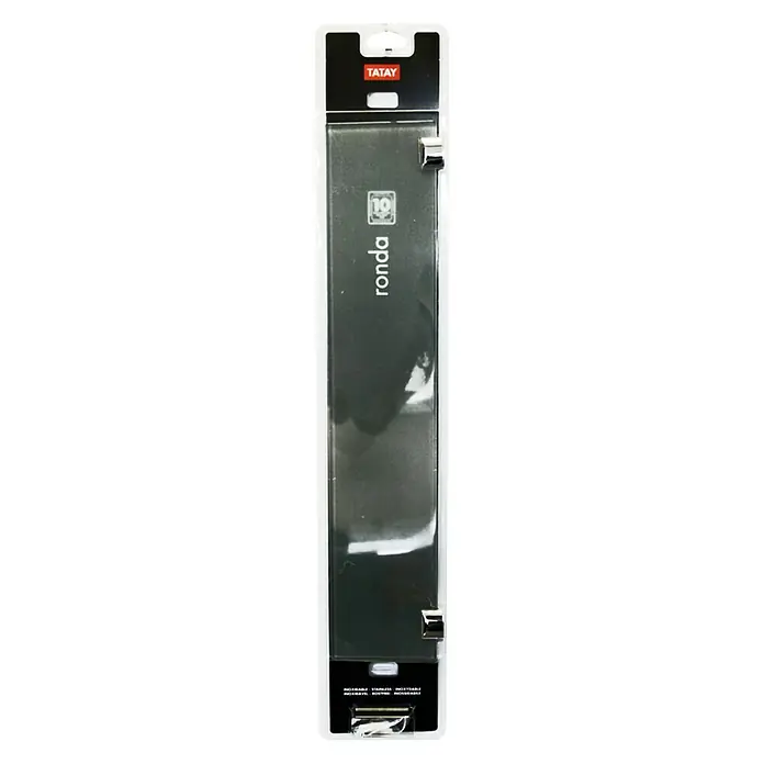 Tatay Ronda Estante para baño - Ancho: 49,5 cm, Vidrio, Cromo - Una estantería de baño Tatay Ronda 10 en un paquete negro. Una estantería elegante para tu baño con un aspecto moderno.