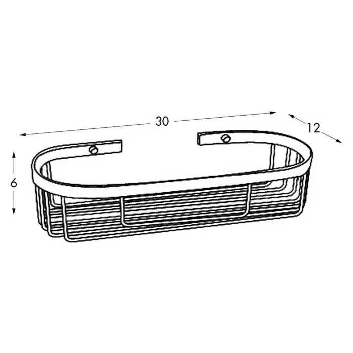 Tatay Cesta de baño oval Ice -  - Imagen de una cesta de ducha metálica con dimensiones, que proporciona una solución práctica de almacenamiento para accesorios de ducha.