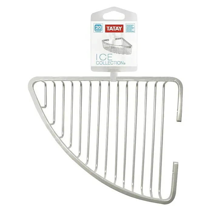 Tatay Cesta de baño angular Ice - L x An x Al: 18 x 22 x 6,5 cm, Plateado - Estante de esquina ICE Collection de TATAY, de acero inoxidable, ideal para baños y duchas, para el almacenamiento de productos de ducha ahorrando espacio.