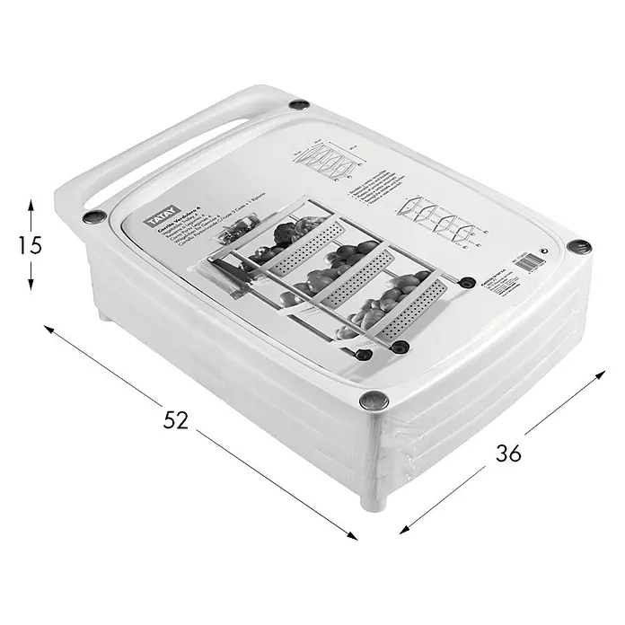 Tatay Carro con ruedas 4 niveles - 36 x 52 x 79,5 cm, Blanco - Cajón verdulero Tatay blanco con tres cestas y un compartimento escurridor para guardar diversas frutas y verduras.