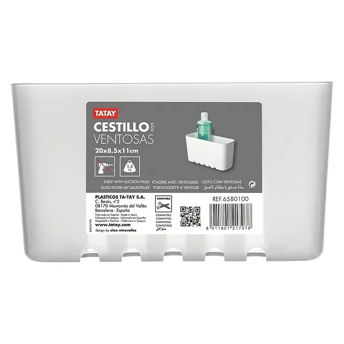 Tatay Standard Cesta de baño - L x An x Al: 8,5 x 20 x 11 cm, Transparente - El TATAY Cestillo Ventosas es una estantería de baño para guardar accesorios. Fijada con ventosas, ofrece un almacenamiento práctico en el baño.