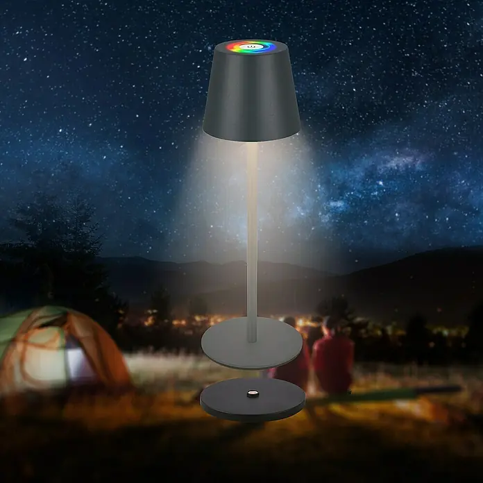 Brilo Akku-Tischleuchte Cilano - L x B x H: 12 x 12 x 36 cm, RGBW, 1 Stk., Schwarz - Diese bunte Tischleuchte bietet vielseitige Beleuchtung. Ideal für gemütliche Abende. Die Lampe erzeugt warmes Licht.