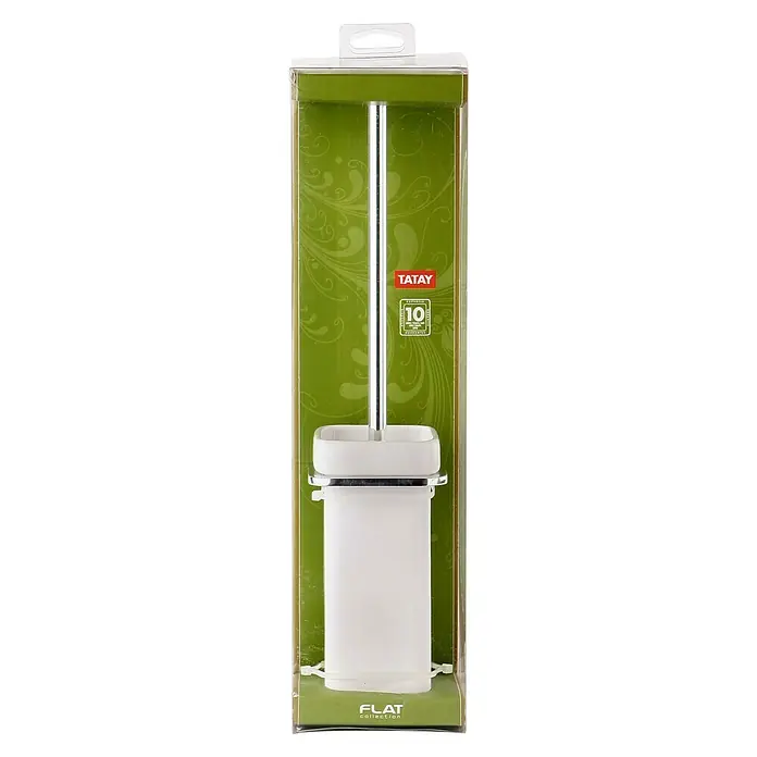 Tatay Flat Escobillero mural - Cerámica, Aluminio blanco - Escobilla de váter blanca con soporte en embalaje verde, marca Tatay. Práctico para cualquier baño.