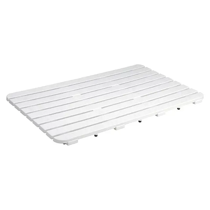 Tatay Tarima de baño - L x An: 50 x 80 cm, Blanco, Polipropileno - Alfombrilla de baño blanca de listones de madera con esquinas redondeadas y pies pequeños para el baño o la ducha.