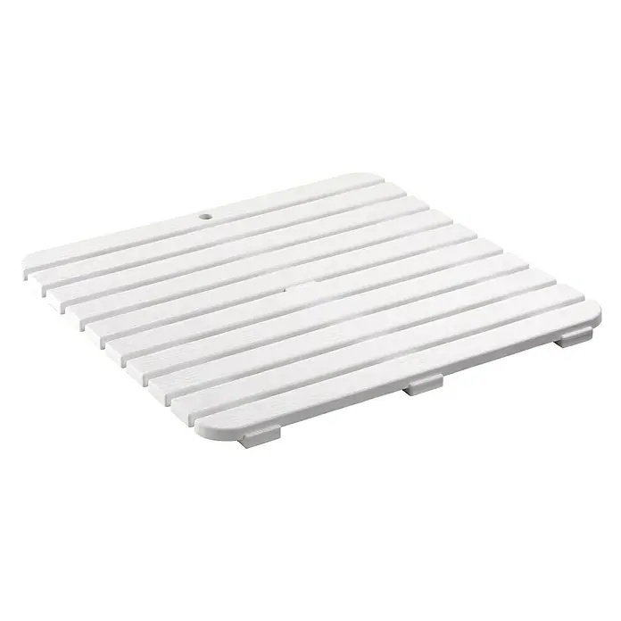 Tatay Tarima de baño - L x An: 55 x 55 cm, Blanco, Polipropileno - Una estera de madera blanca con listones, ideal para uso exterior en un balcón o patio, proporciona una solución elegante.