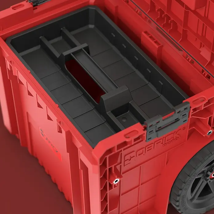 Qbrick System Systemkoffer Pro 2.0 Plus - L x B x H: 49 x 41,5 x 66 cm, Polypropylen - Rote G-BRICK SYSTEM Werkzeugkiste mit schwarzem, herausnehmbarem Organizer-Einsatz und Rollen.
