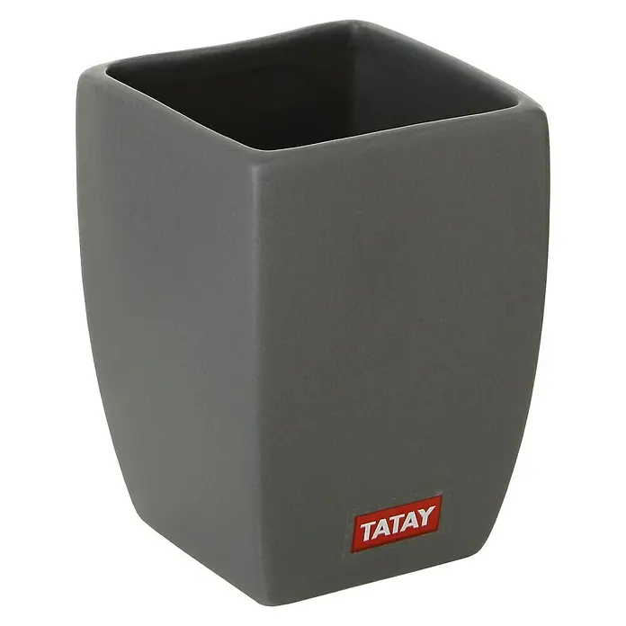 Tatay Thai Portacepillos - Cerámica, Antracita - Vaso portacepillos cuadrado gris de Tatay. Diseño sencillo para el baño. Perfecto para cepillos de dientes y pasta de dientes.