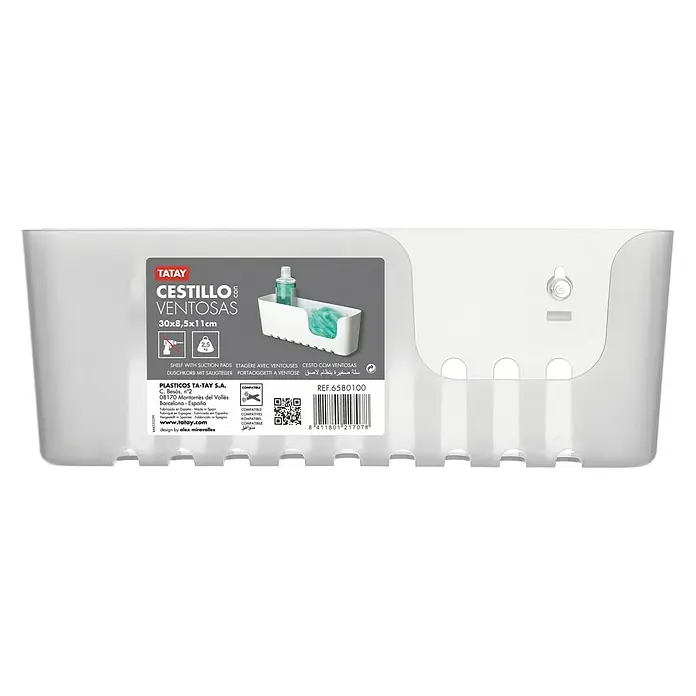 Tatay Standard Cesta de baño - L x An x Al: 8,5 x 30 x 11 cm, Transparente - Estante Tatay Cestillo Ventosas para utensilios de baño, con ventosas para un montaje fácil y almacenamiento práctico.