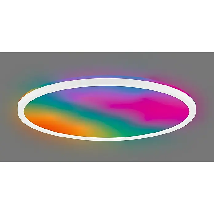 Brilo LED-Panel rund Tara Backlight - 22 W, Ø x H: 42 x 3 cm, Weiß, RGBW - Moderne LED-Deckenleuchte mit Farbverlauf und weißem Rahmen. Die Lampe sorgt für eine stimmungsvolle Beleuchtung im Raum.