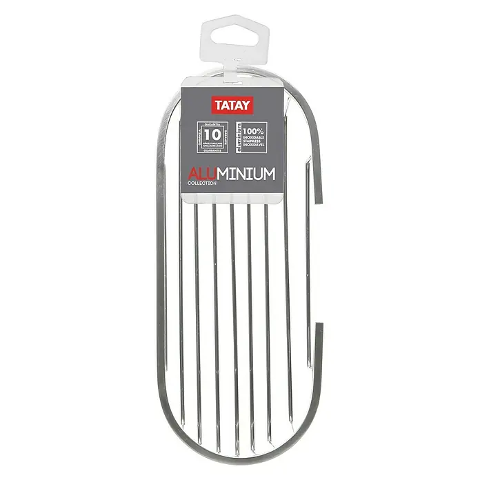 Tatay Aluminium Cesta de baño oval - 12 x 30 x 11,5 cm, Cromo - Primer plano de un escurreplatos Tatay Aluminum Collection, fabricado en aluminio diseñado para un uso libre de óxido y un rendimiento duradero.