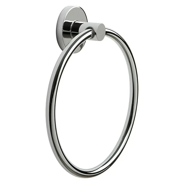 Tatay Martins Toallero de anilla - Tipo de montaje: Atornillado, Cromado - Primer plano de un toallero de aro redondo cromado montado en la pared, ideal para cualquier baño o cocina.