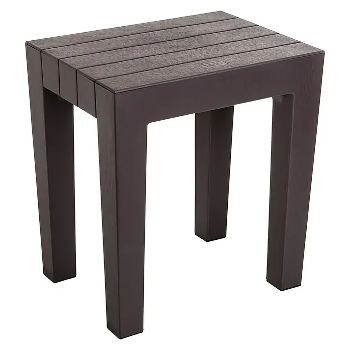Tatay Taburete para baño Lombok - L x An x Al: 29 x 38 x 415 cm, Plástico, Cuadrado, Marrón - Mesa auxiliar de exterior de plástico marrón con diseño de listones para el jardín o el patio.