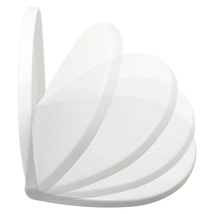 Tatay Tapa de WC Optima - Plástico, Blanco, Con caída amortiguada - Asiento de inodoro blanco con función de cierre suave, mostrado en varios ángulos de apertura para un cierre suave y silencioso.