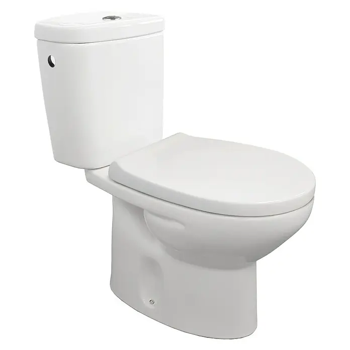 Tatay Tapa de WC Optima - Plástico, Blanco, Con caída amortiguada - Imagen de un inodoro blanco de pie con cisterna cerrada y asiento, ideal para cualquier baño moderno.