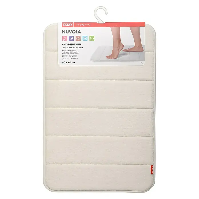 Tatay Alfombra de baño Nuvola - 60 x 40 cm, Poliéster, Blanco - Alfombra de baño beige Tatay Nuvola (40x60 cm) de 100% microfibra, con revestimiento antideslizante para mayor seguridad en el baño.