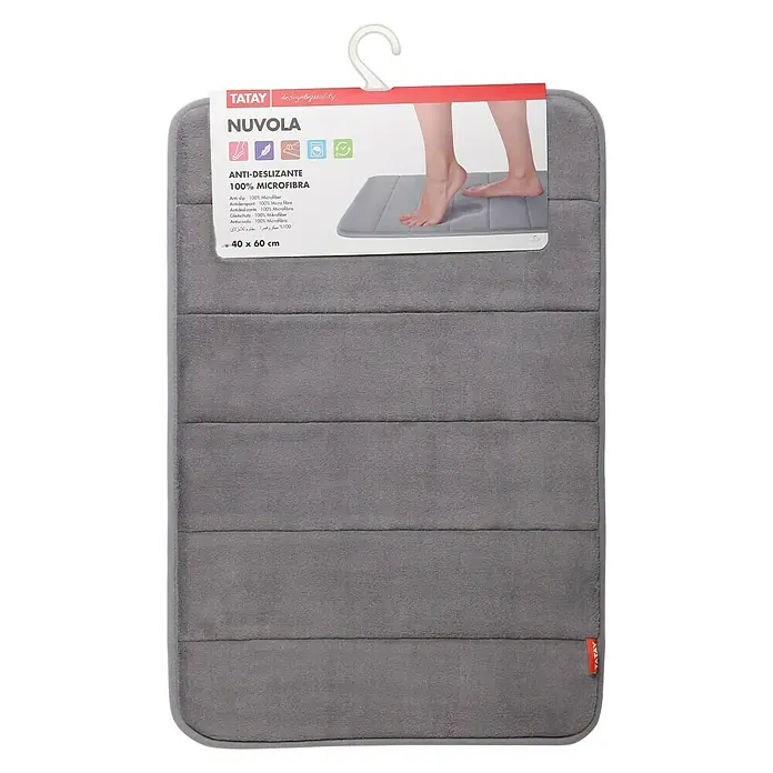 Tatay Alfombra de baño Nuvola - 60 x 40 cm, Poliéster, Gris - Alfombra de baño gris Nuvola de Tatay, 40x60 cm, hecha de 100% microfibra, antideslizante y absorbente para una experiencia cómoda en el baño.