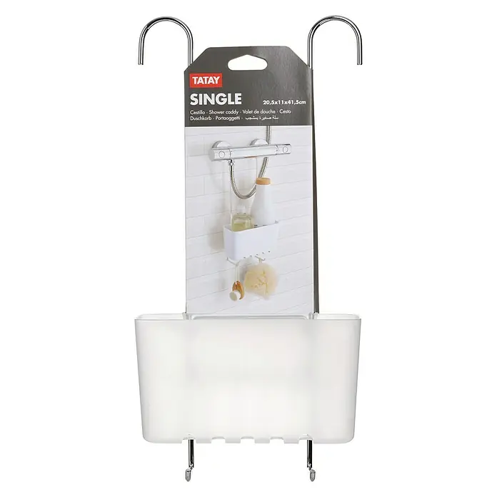 Tatay Standard Cesta de baño colgante - L x An x Al: 11 x 20,5 x 41,5 cm, Blanco - Cesta de ducha individual TATAY: Práctico organizador de ducha con ganchos para colgar fácilmente y mucho espacio para utensilios.