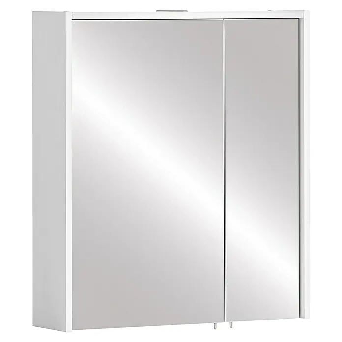 Schildmeyer Bento LED-Spiegelschrank - B x H: 63,5 x 72,4 cm, Holz, Weiß - Weißer Spiegelschrank mit zwei Türen und integrierter Beleuchtung.
