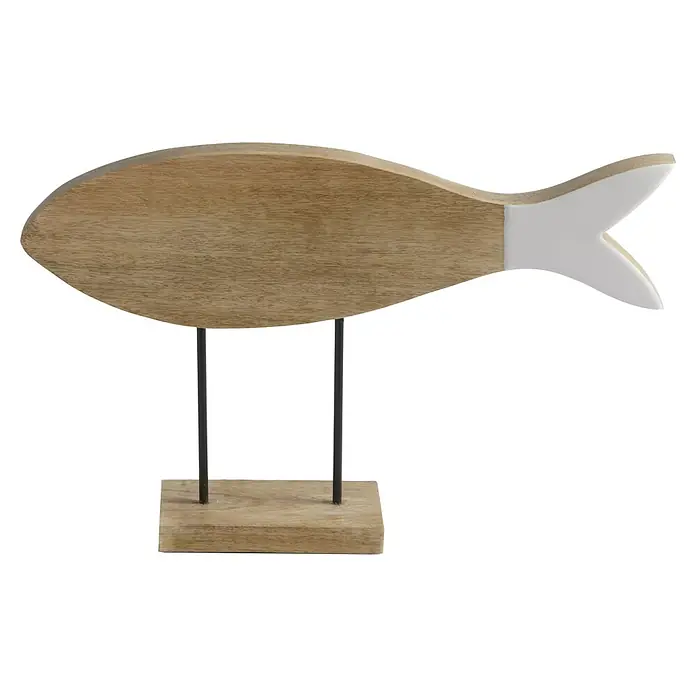 Marine Business Cocoa Figura decorativa Pez - Blanco/Marrón, Madera, 1 ud. - Decoración de pez de madera sobre un soporte metálico, con tonos de madera natural y cola blanca, decoración de acento moderna.