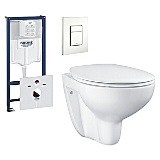 Grohe Hangend toiletset + Inbouwreservoir + Bedieningspaneel (Zonder spoelrand, Uitlaat toilet: Horizontaal, Alpine Wit)