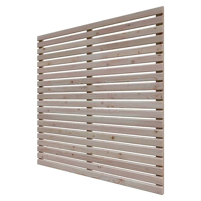 Sichtschutzelement Rhombus - B x H: 179 x 179 cm - Nahaufnahme eines modernen Holzzauns mit horizontalen Latten, der Privatsphäre und ein stilvolles Design für Außenbereiche bietet.