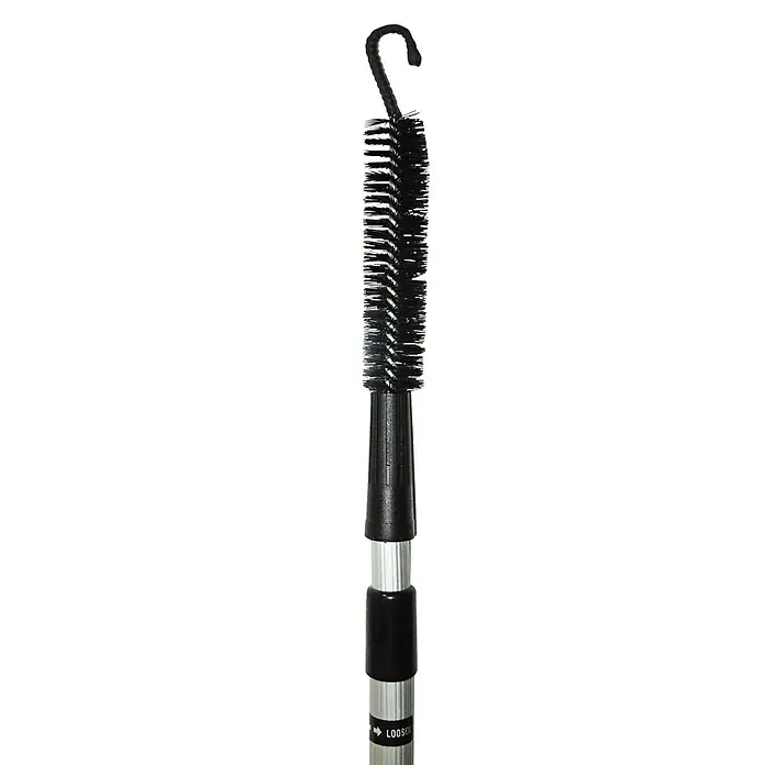 Heissner Algenbürste 2-in-1 - L x B x H: 30 x 1.350 x 30 mm - Schwarze Bürste mit Haken und ausziehbarem Metallgriff für die Reinigung.