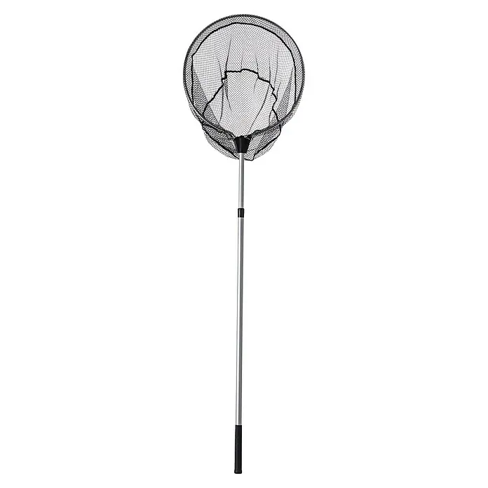 Heissner Fischkescher - Länge Griff: 75 cm - 140 cm - Schwarzer Fischkescher mit silbernem Teleskopstiel und schwarzem Griff.