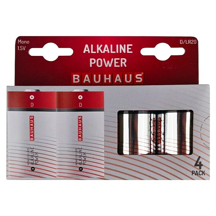 BAUHAUS Batterie Power LR20 (Mono D, 1,5 V, 4 Stk.) | BAUHAUS