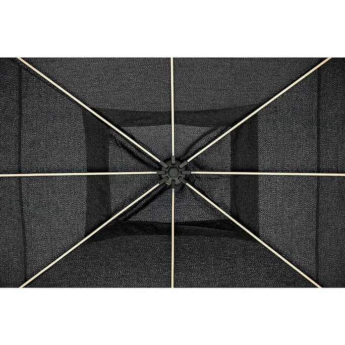 Sunfun Carpa con laterales Mauricio - An x Pr: 299 x 399 cm, Color del techo: Antracita - Primer plano de una carpa de cultivo negra con postes de soporte y un conector, diseñada para la jardinería interior.