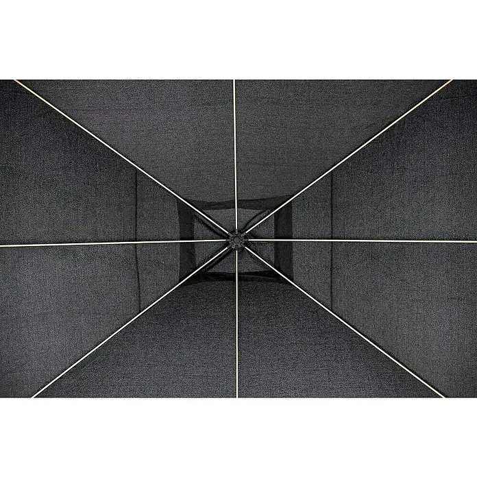 Sunfun Carpa con laterales Mauricio - An x Pr: 299 x 399 cm, Color del techo: Antracita - Primer plano de una estructura de sombrilla negra con radios y un centro central, destacando la construcción de la sombrilla.