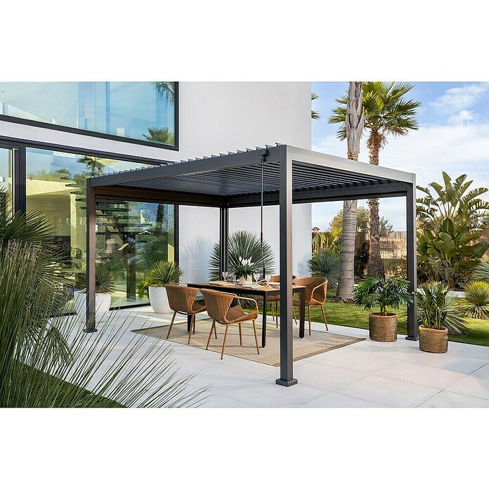 Sunfun Milos Pérgola con laterales (L x An x Al: 294 x 294 x 235 cm, Aluminio, Antracita) | BAUHAUS